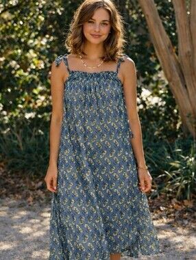 EX VOTO IRIS SUNDRESS BLUE BLOCK PRINT NWT